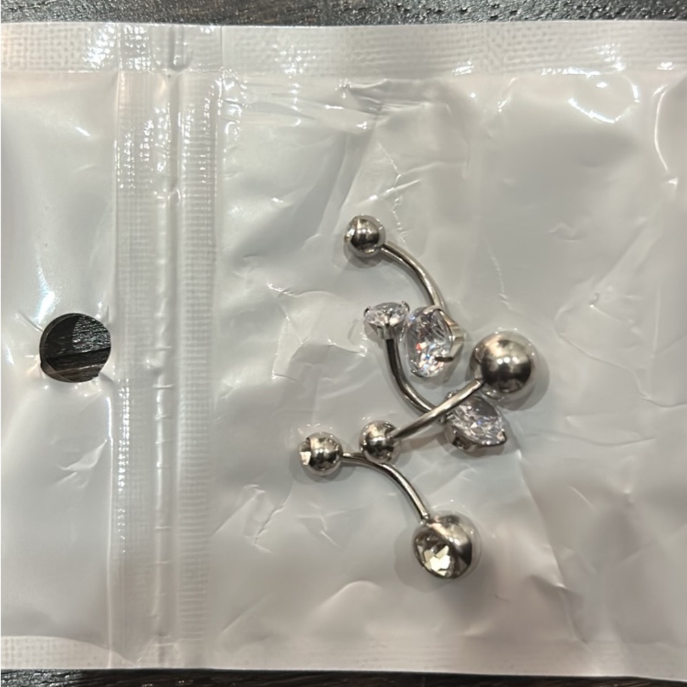 Silver Belly Button Rings with Clear Gems